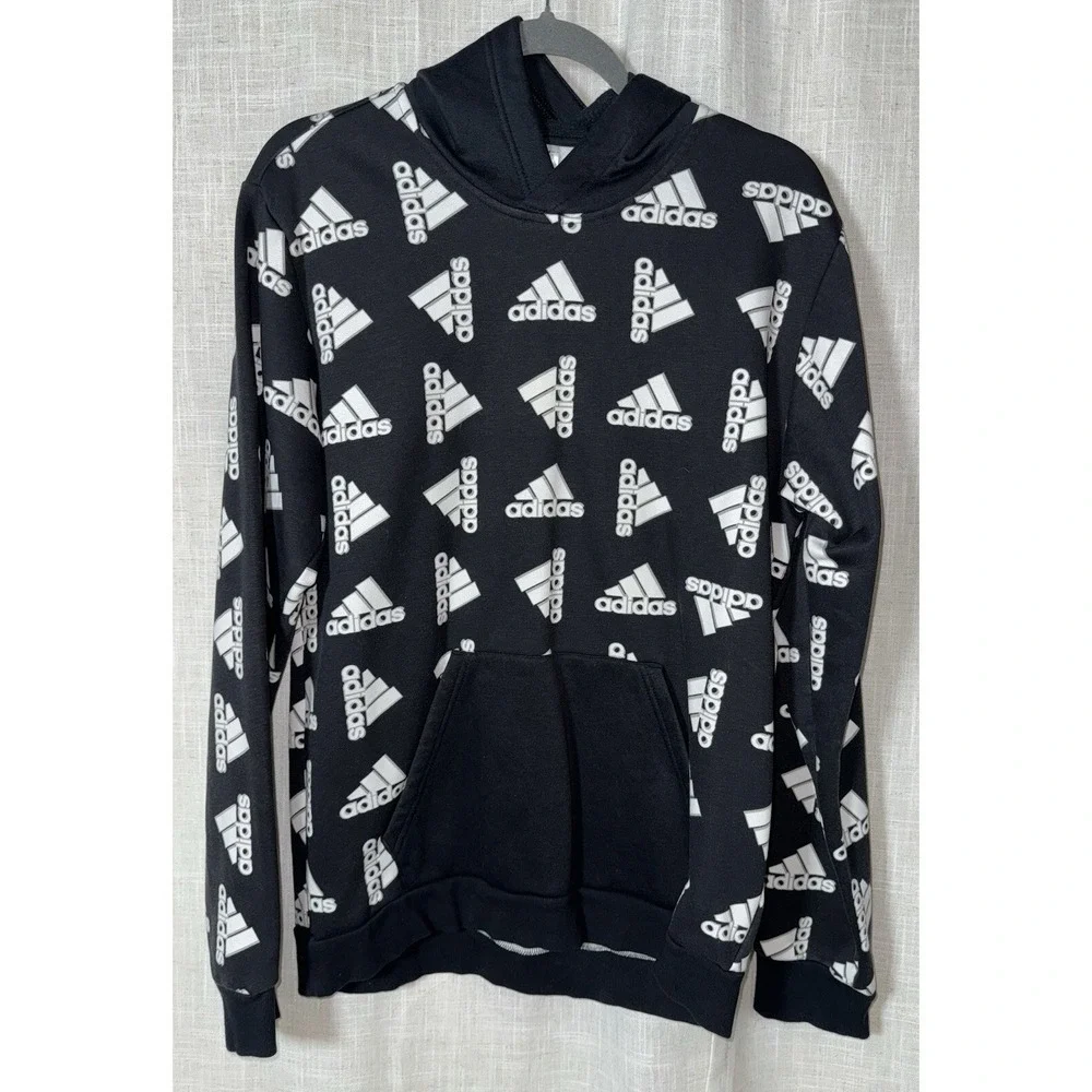 ADIDAS Hoodie BLACK ALL OVER PRINT‎ Hooded SWEATSHIRT Men's Medium M